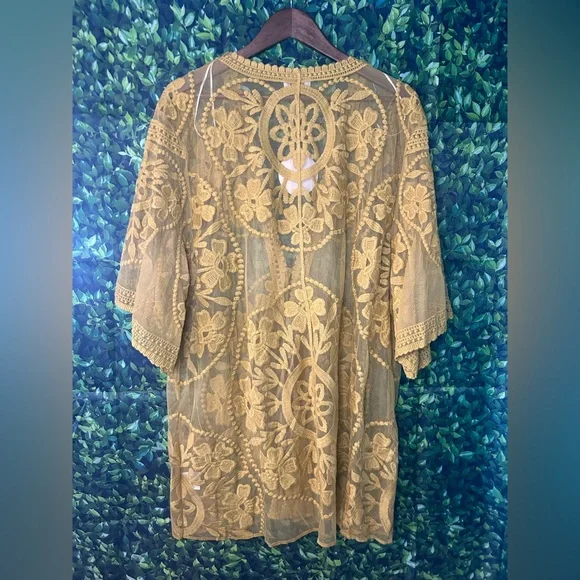 Umgee Mustard Embroidered Kimono - Picture 3 of 5